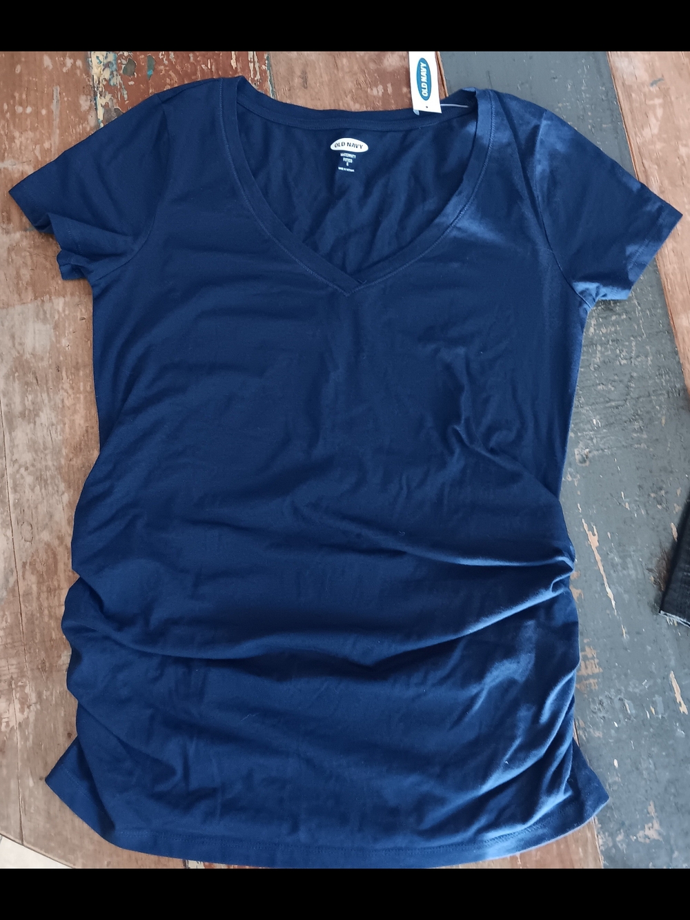 Peegnacy Women's Deep Blue V-Neck Short Sleeve Tee